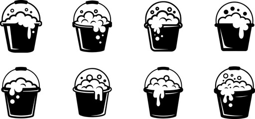 Set of Full bucket of sand silhouette vector illustration © Vector Visionary