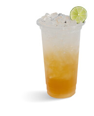 Honey lime soda with ice in plastic cup