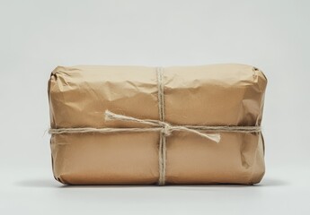 Tied Package of Brown Kraft Paper on White Background (1)