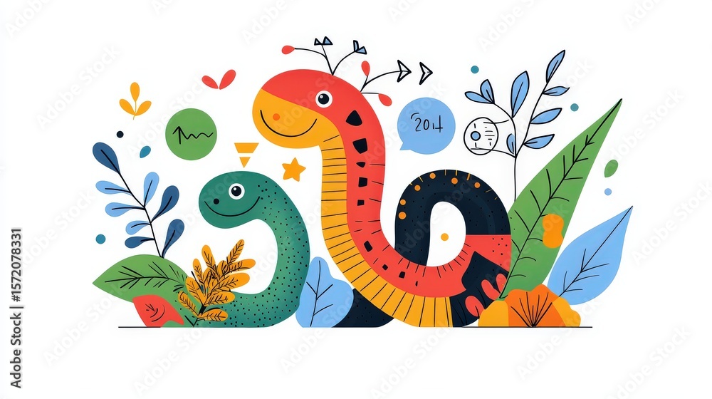 Fototapete Kids Python math script with charts and numbers, clean line drawing with glossy details, earth tones