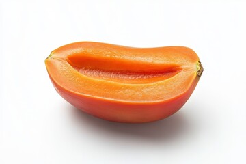 Fresh papaya half, sliced, on white background