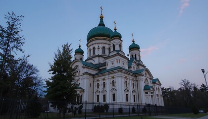 Stunning architecture of the Holy Trinity Cathedral in Białystok, Poland at dusk