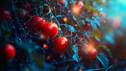 Ripe Tomatoes on Vines in a Futuristic Greenhouse