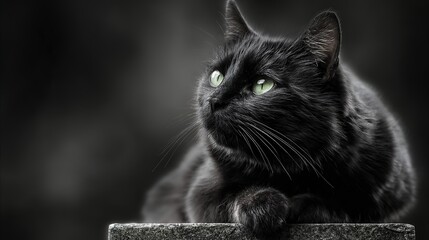 Majestic Black Cat with Striking Green Eyes