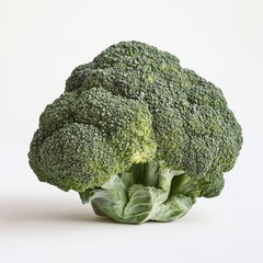 Fresh broccoli head, studio shot, white background