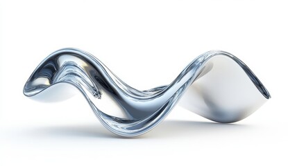 Abstract metallic wave form, studio shot, smooth reflective surface, white background