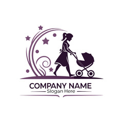 Obraz premium Woman pushing a stroller, stylized design