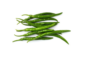 夏野菜　青唐辛子（青とうがらし, 青トウガラシ）白背景　コピースペースあり　Green chili peppers (green pepper,chile verde) white background, copy space available
