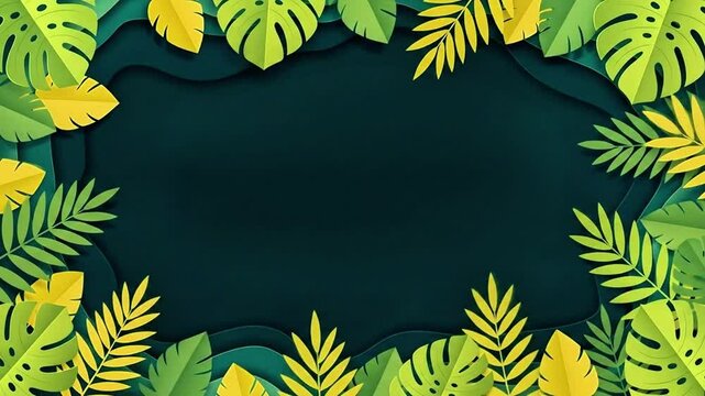 Tropical paper cut background with monstera leaves and fern leaf summer jungle design vector art