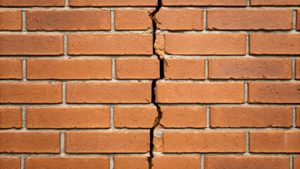 Obraz premium Cracked foundation problem visible in brick wall highlighting structural issues and need for repair
