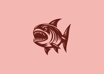 Aggressive piranha logo with sharp teeth for bold or edgy branding.
