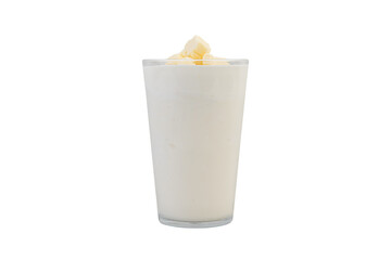 Milk shake in glass isolated on white background with clipping path.