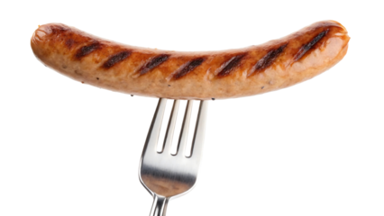 Grilled Sausage On Fork isolated on a transparent background