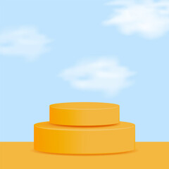 Minimalistic autumn square with yellow podium and clear blue sky background. Use for social ads, posters or product displays. Vector illustration