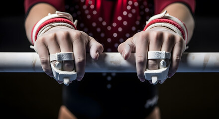 Close-Up of Chalked Hands Gripping Uneven Bars – Female Gymnast Strength Focus