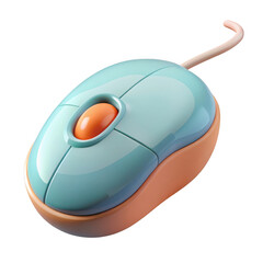 3d render of a pastel teal and orange computer mouse isolated on transparent background