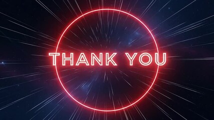 Neon “Thank You” Inside Red Circle with Starburst Background - Powered by Adobe
