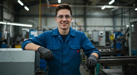 Smiling worker in manufacturing facility