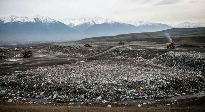 Exploring a Waste Management Site Surrounded by Vast Mountain Landscape