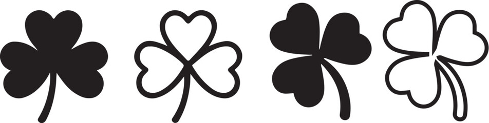 Four Leaf Clover Icon Set – Good Luck Flat Vector Symbols 