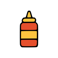Flat Vector Illustration of Condiment Bottle Featuring Bold Black Outline and Color Blocks