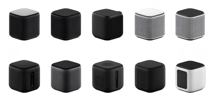Stylish Cube Speakers in Various Colors and Designs isolated on white png transparent background	