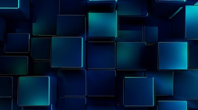 Three-dimensional blue and black cubes form a geometric digital background with a tech-inspired, futuristic vibe.