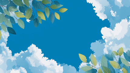 Naklejka premium Blue sky anime style landscape illustration generative ai, Vast blue sky with clouds over a scenic landscape, painted in anime style.