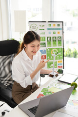 Businesswoman in video conferenc presenting on Save the Earth. ESG concept. Sustainable ecology and...