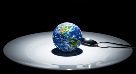 Creative Earth on Plate with Spoon Symbolizing Sustainability and Food Awareness