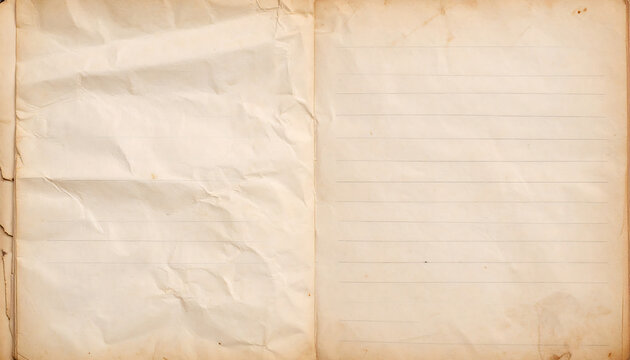 Old, wrinkled journal pages with subtle creases and stains, showcasing vintage paper texture that evokes nostalgia and history