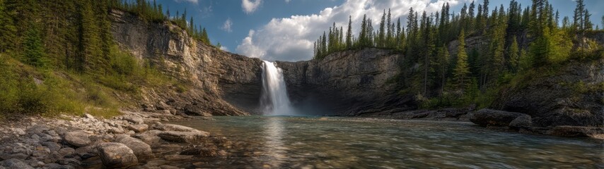 Obraz premium Majestic waterfall scene nature hdr 360 degrees hdri panoramic view