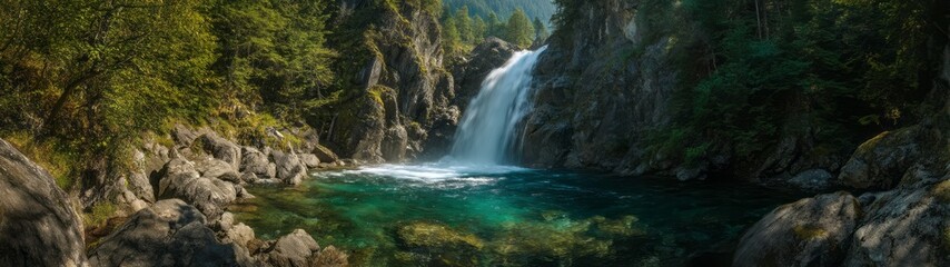 Fototapeta premium Majestic waterfall adventure nature hdr 360 degrees hdri viewpoint