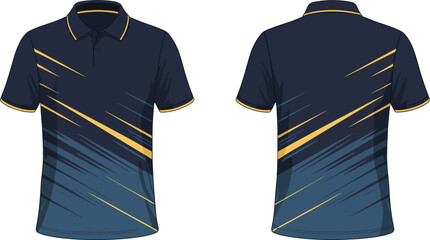 Custom team polo shirt design template navy blue and yellow sportswear apparel mock up front and back view