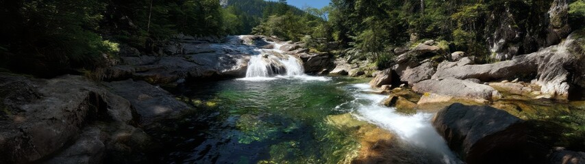 Naklejka premium Serene waterfall adventure nature scene hdr 360 degrees hdri view