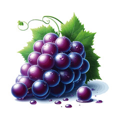 Realistic Purple Grapes with Leaf Vector Illustration on White Background