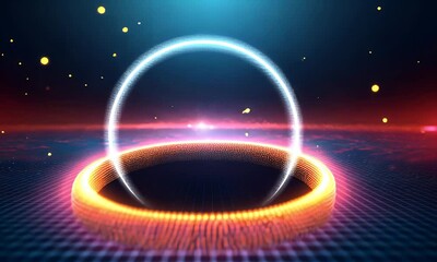 Abstract ring with glowing particles on a grid background - Powered by Adobe