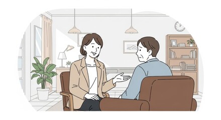 Therapist and Client Talking in Cozy Modern Living Room