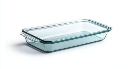 Empty Glass Rectangular Baking Dish on White Background (2)