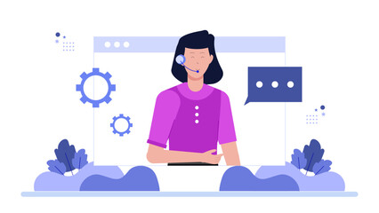 Support Representative Providing Technical Assistance Online, flat vector illustration