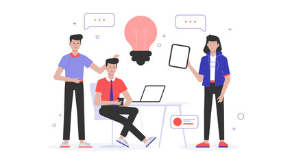 Project Group Collaborating in Agile Sprint Meeting, flat vector illustration