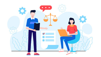 Legal Consultant Explaining Licensing Agreements, flat vector illustration