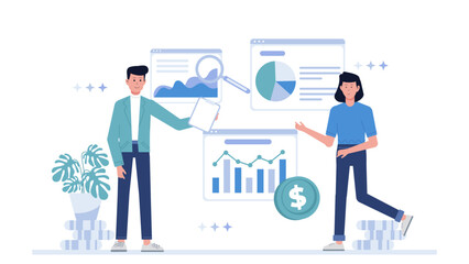Finance Group Preparing Annual Expense Report, flat vector illustration