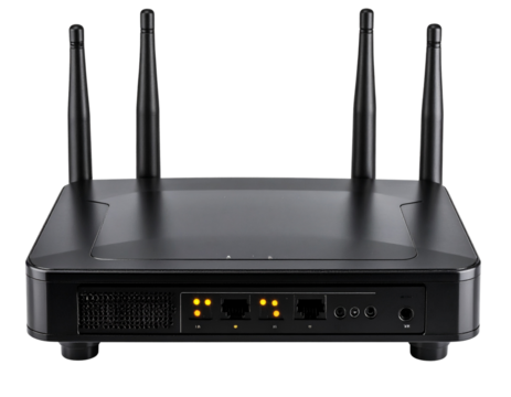 High Quality Modern Wireless Router with Antennas and LED Lights, Isolated on a Transparent Background