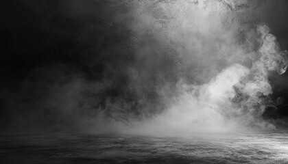 Dark grey rough wall texture background with faint smoke, spooky Halloween concept.