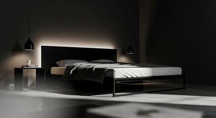 Nocturnal Rest: Minimalist Bed in Moody Light