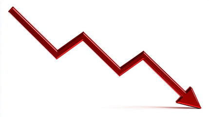 A simple red arrow pointing downward, a graph line clipart on a white background. Arrow pointing downwards