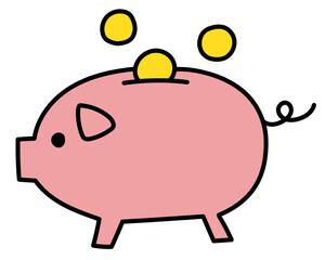 ブタの貯金箱 線画イラスト ベクター