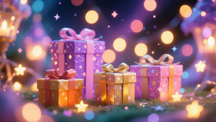 Exquisite gift boxes in the soft glow of lights