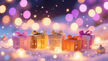 Exquisite gift boxes in the soft glow of lights